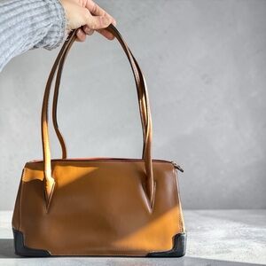 Danier | Vintage Structured Leather Shoulder Bag Cognac Brown, Top Handle